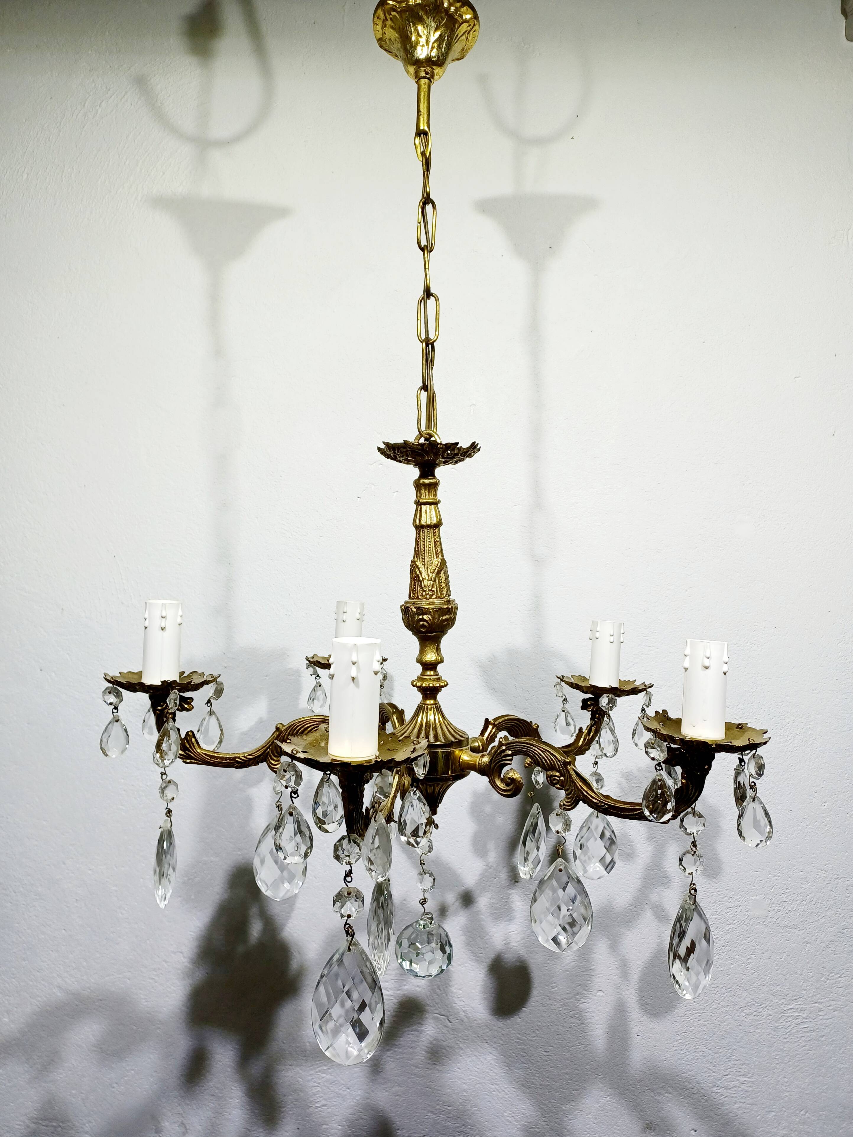 5-light Louis XV bronze and brass chandelier
