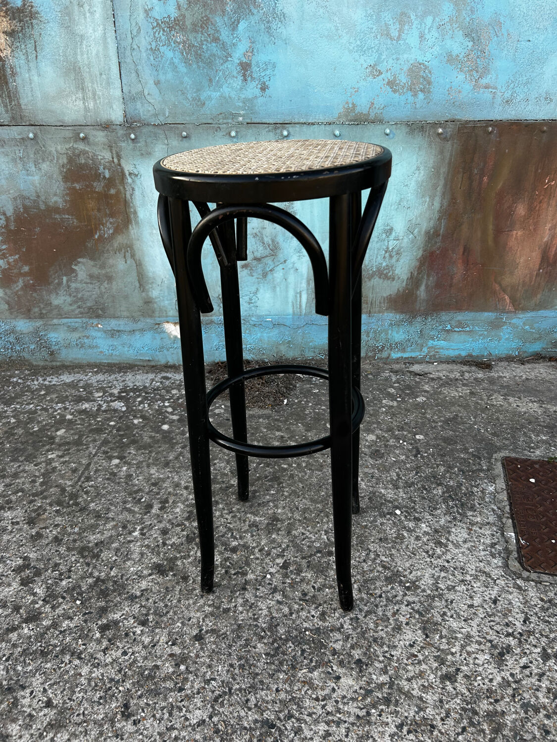 High cane rattan bar stool