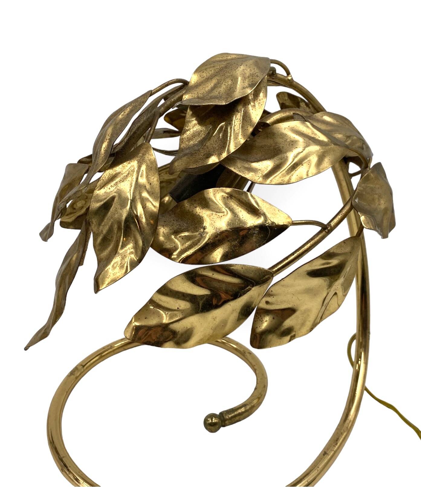 Hollywood regency set of 2 brass leaves table lamps, Bottega Gadda Italy, 1970s