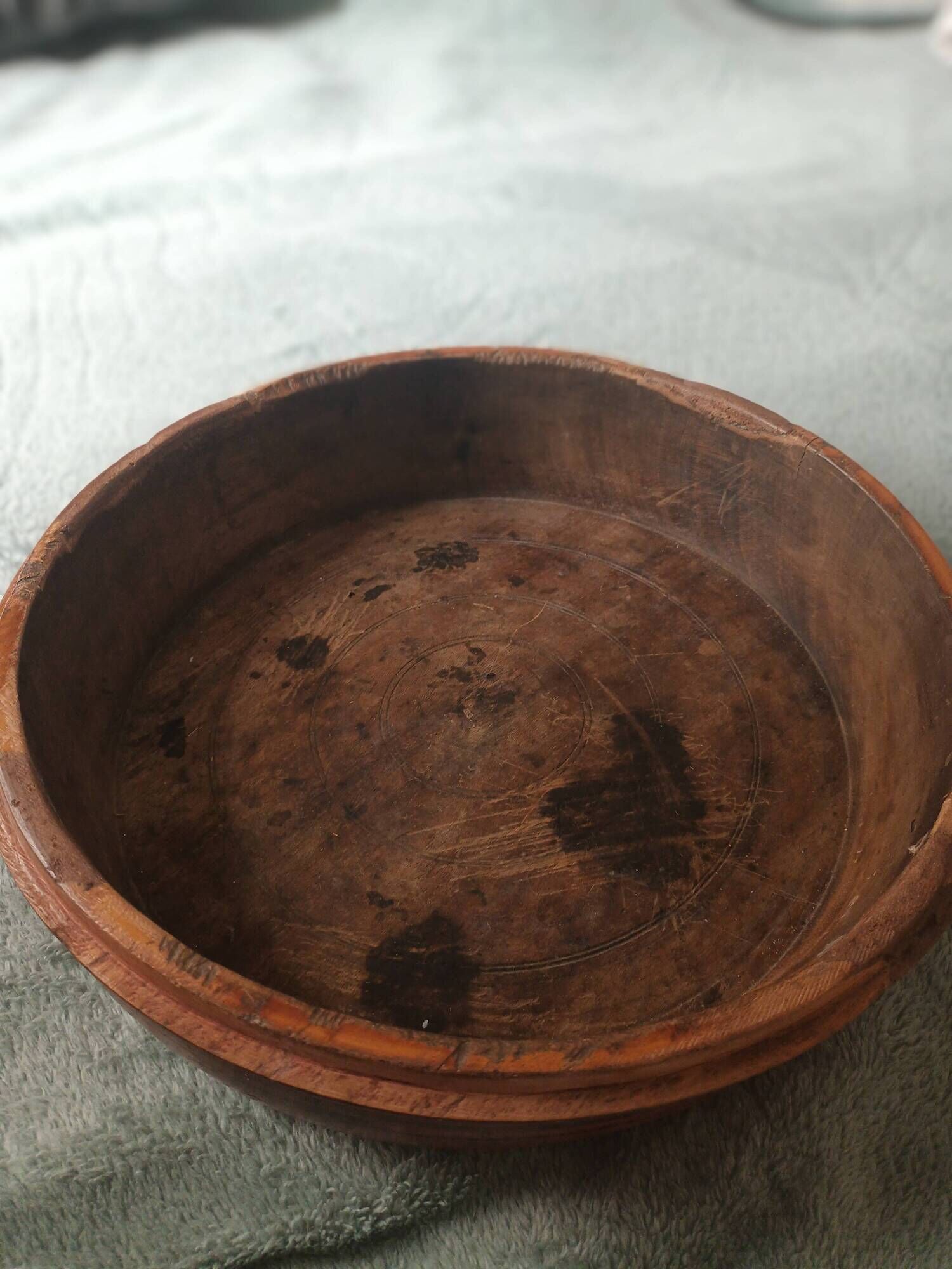Large antique lacquered wooden Chapati box, ethnic offering box 35cm