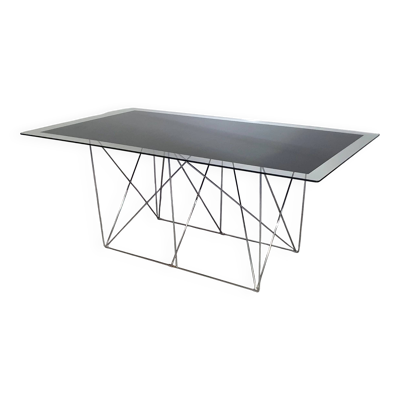 Table à manger en acier et verre par Max Sauze pour Max Sauze Studio, années 1970