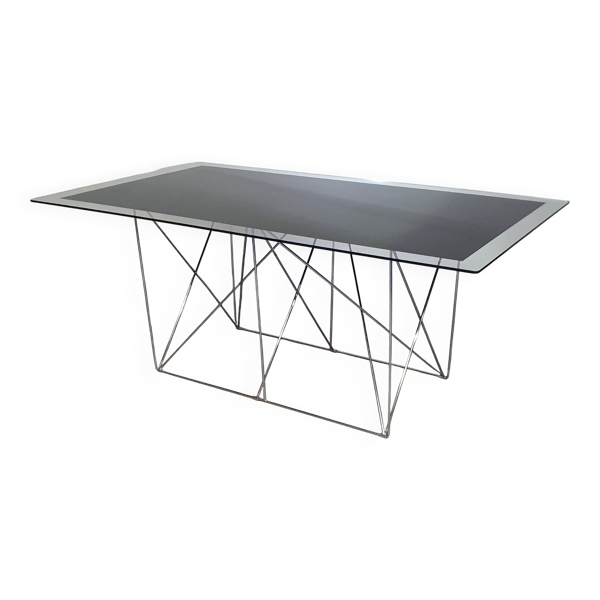 Table à manger en acier et verre par Max Sauze pour Max Sauze Studio, années 1970