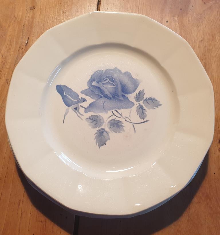 Set 4 flat plates Digoin blue flower