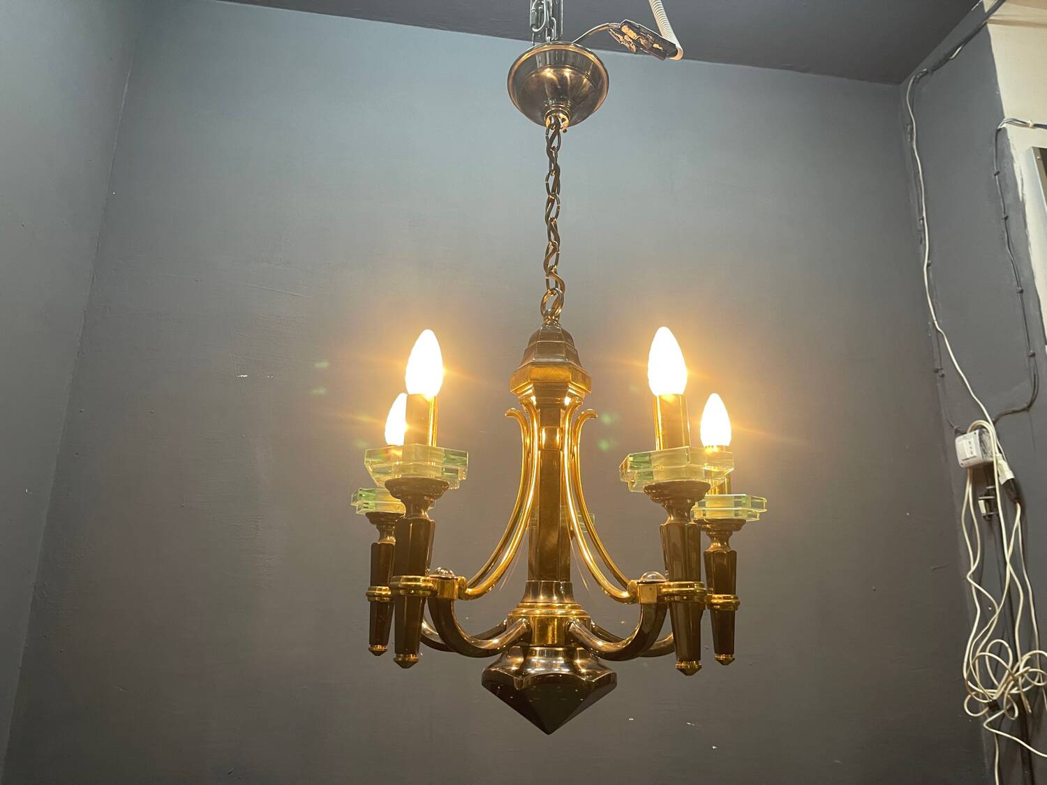 Lustre Lampart en laiton et cristal, années 1970