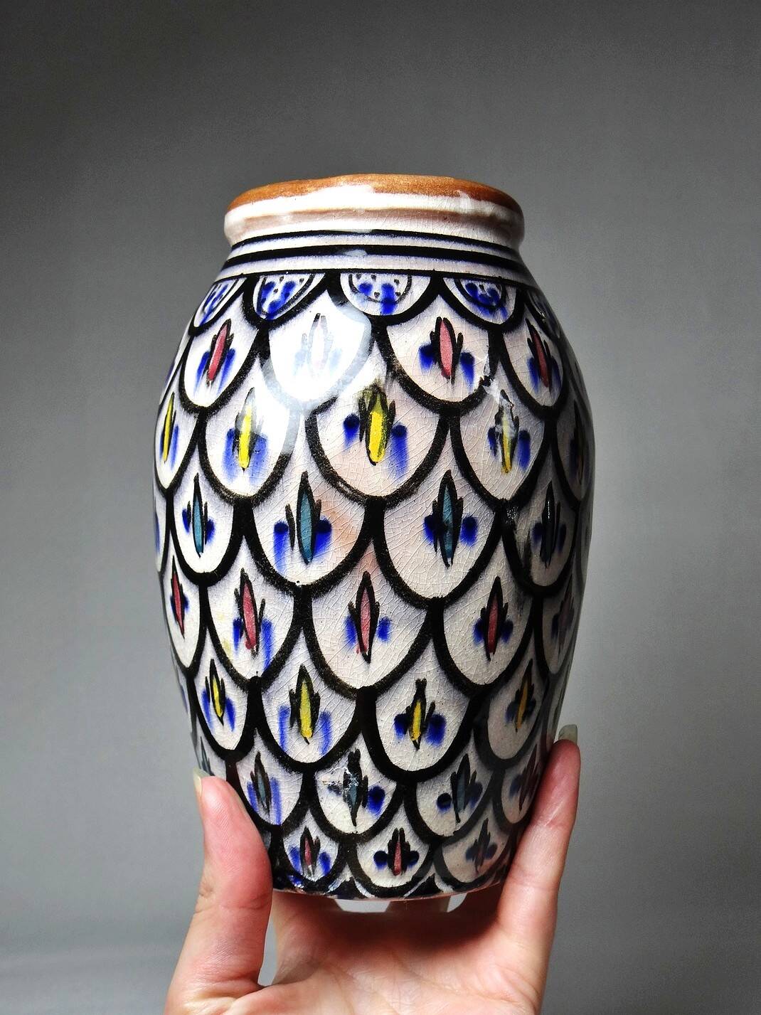 Small Moroccan Safi vintage handcrafted pottery vase