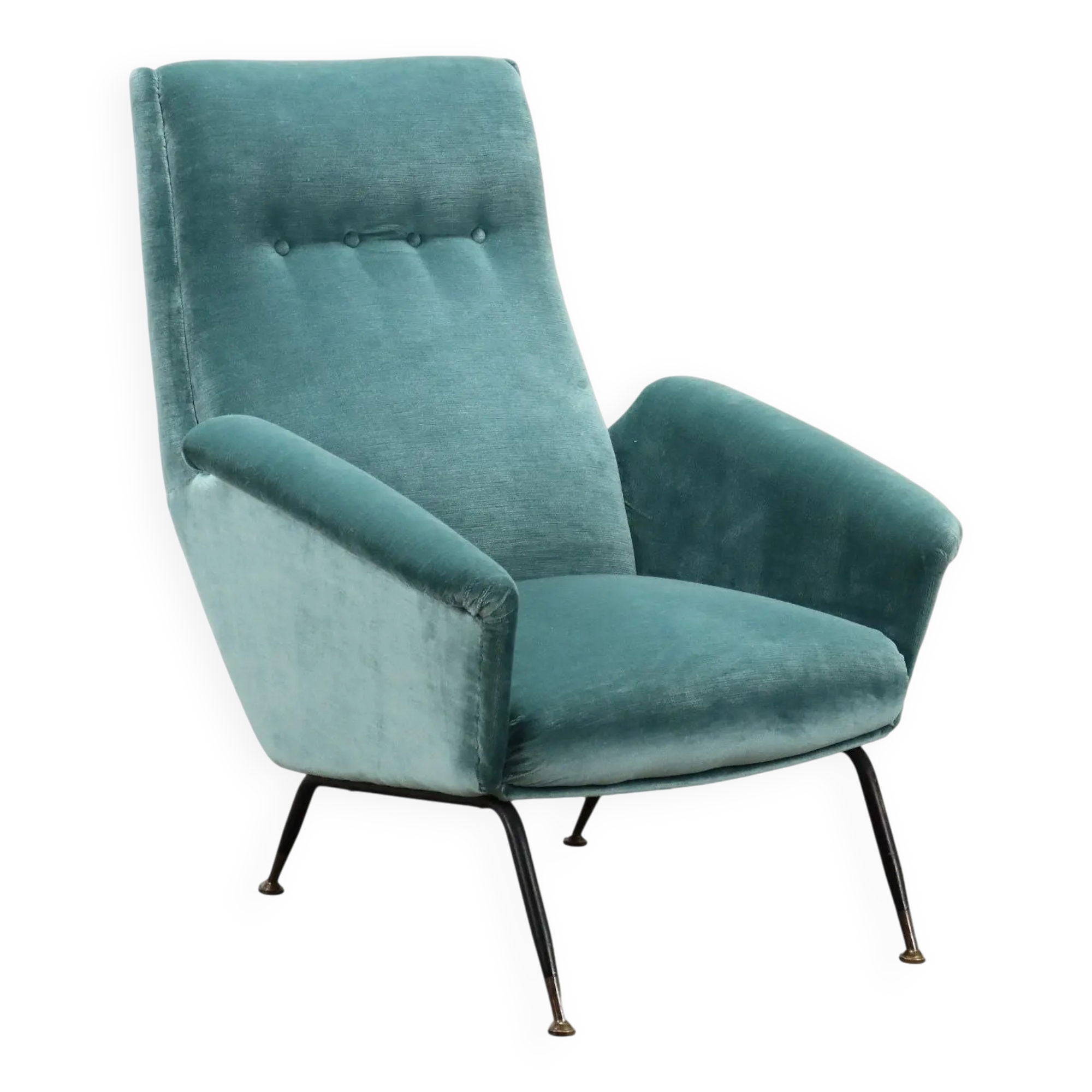 Vintage velvet and brass armchair, design, Italy, 1950s-1960s