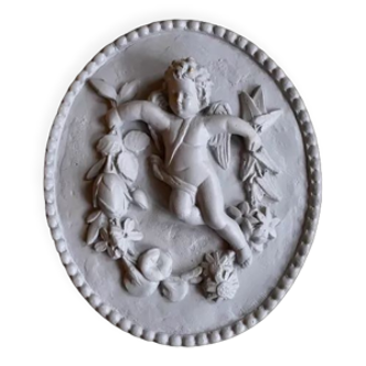 Plaster medallion cherub and garland of flowers patinated gray