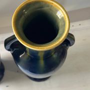Pair of amphora vases Saint-Clément, glazed ceramic in blue and green.