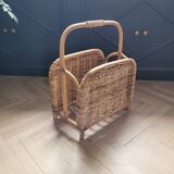 Vintage bamboo and rattan magazine rack