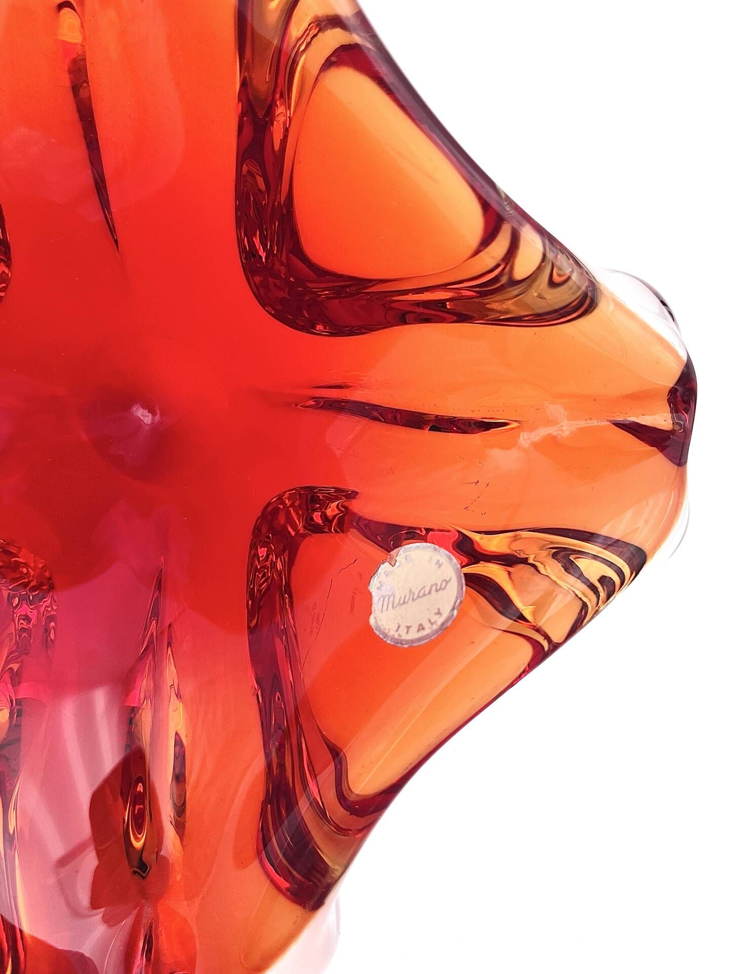Flavio Poli Seguso Sommerso Red Amber Vintage 60s Art Glass Ashtray