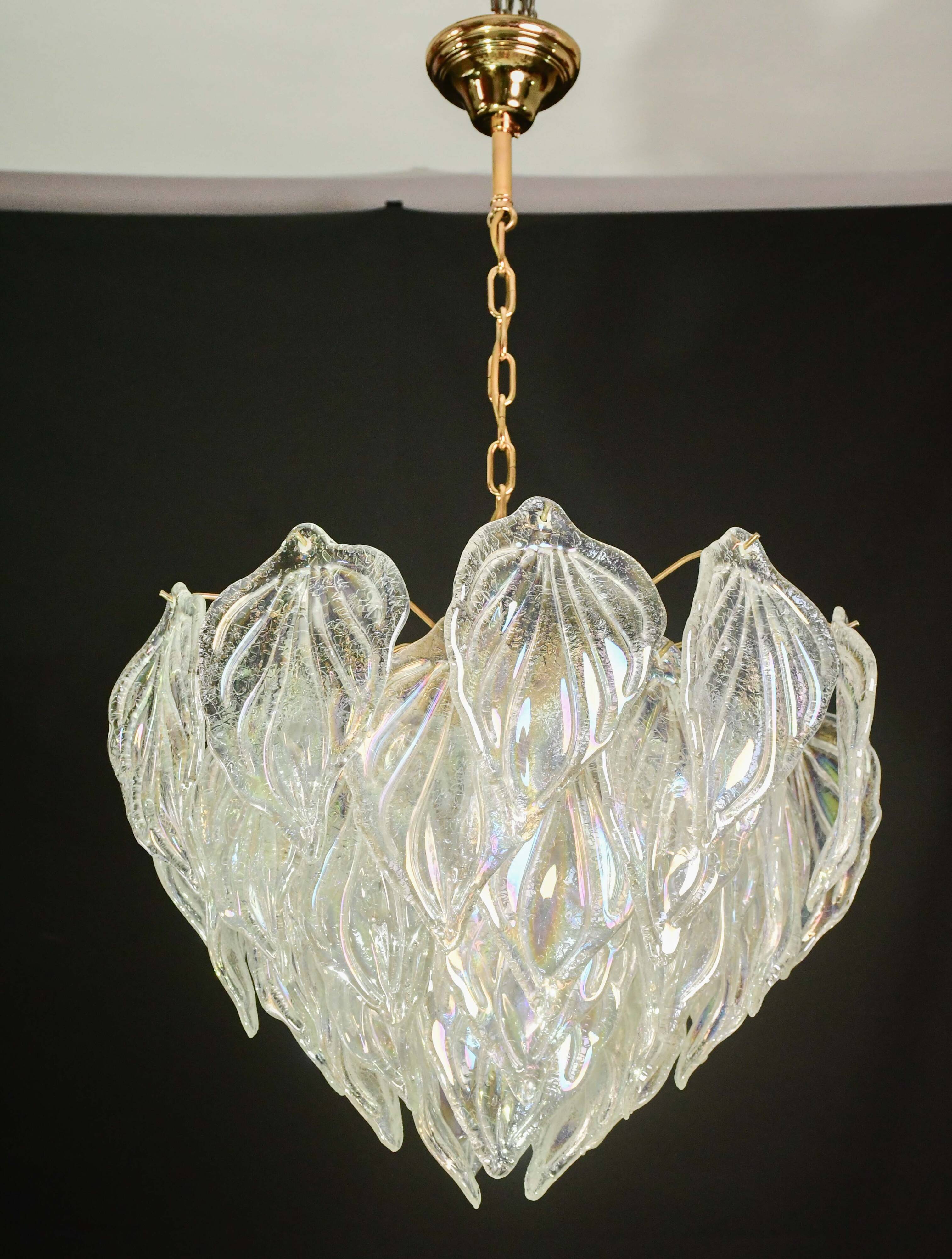 Amazing large Murano glass rainbow leaves chandelier