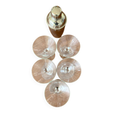 Shaker and five cocktail glasses