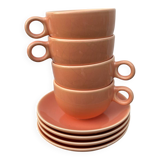 4 salmon ceramic tea or coffee cups