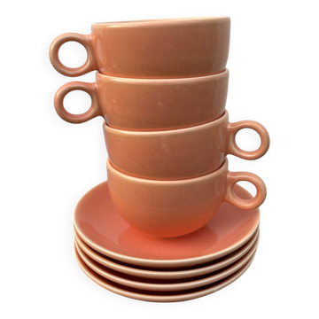 4 salmon ceramic tea or coffee cups
