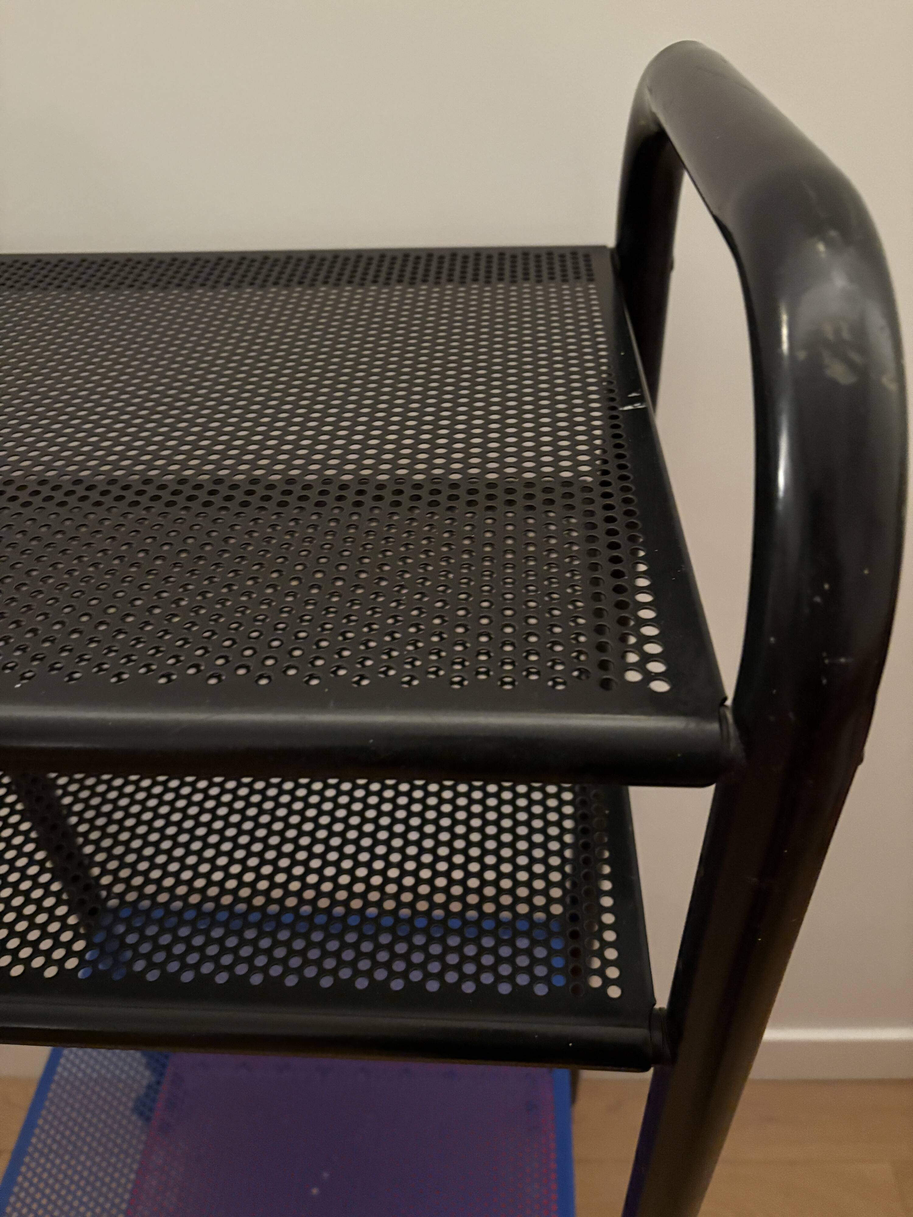 Vintage 4-tier perforated metal serving cart on wheels, 1980s style