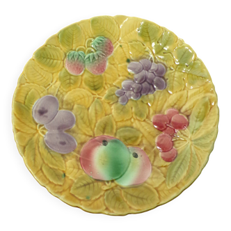 Sarreguemines fruit-decorated barbotine dish Ø30cm