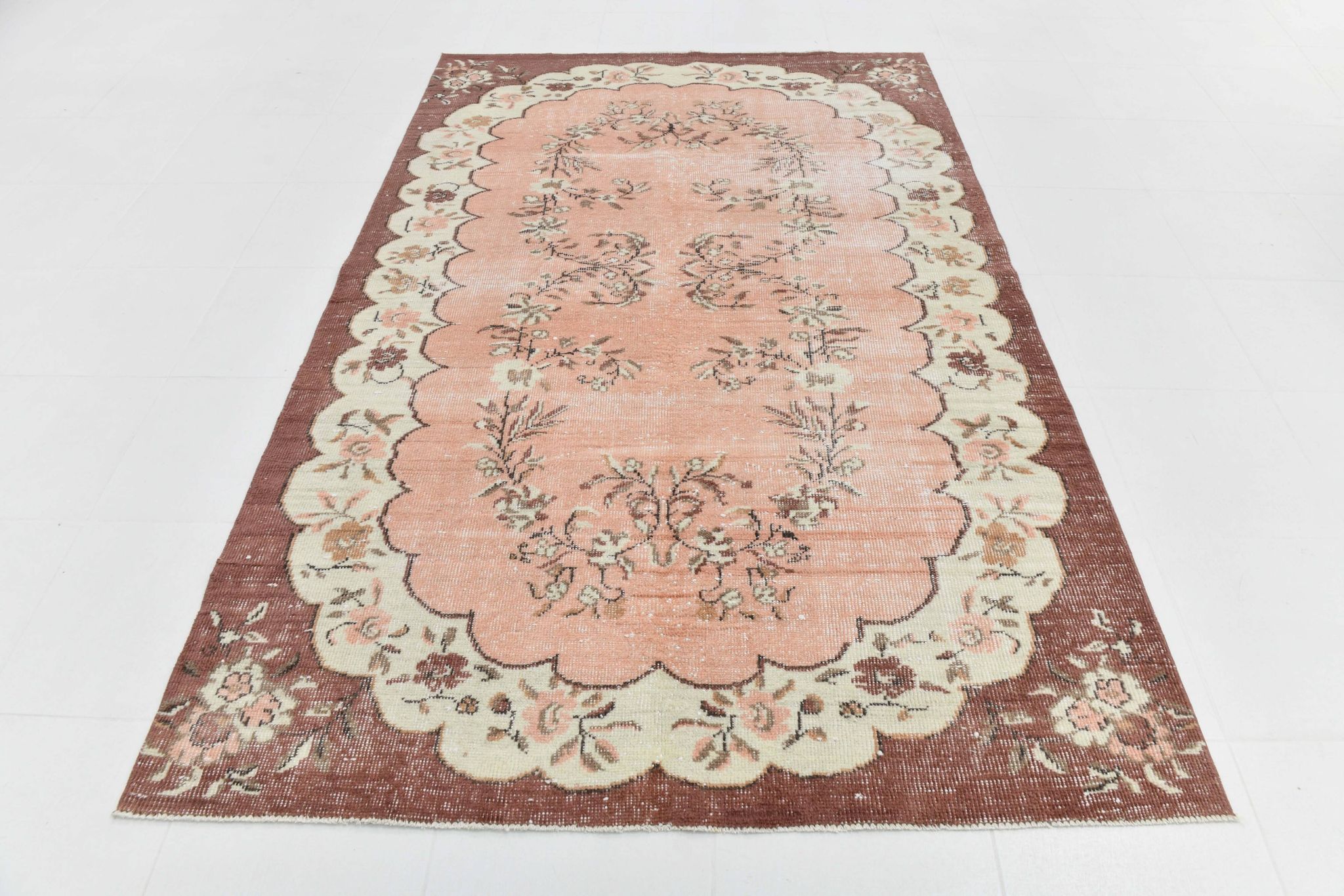 5x8 Vintage Salmon Pink & Brown Old Home Decore Rug
