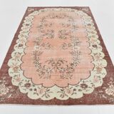 5x8 Vintage Salmon Pink & Brown Old Home Decore Rug