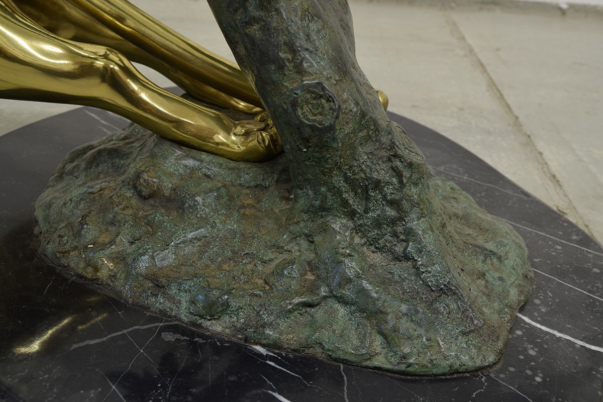 Panther table in bronze, brass and marble 1970