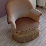 Beige velvet crapaud armchair with fringes in contemporary style from 1950-80.
