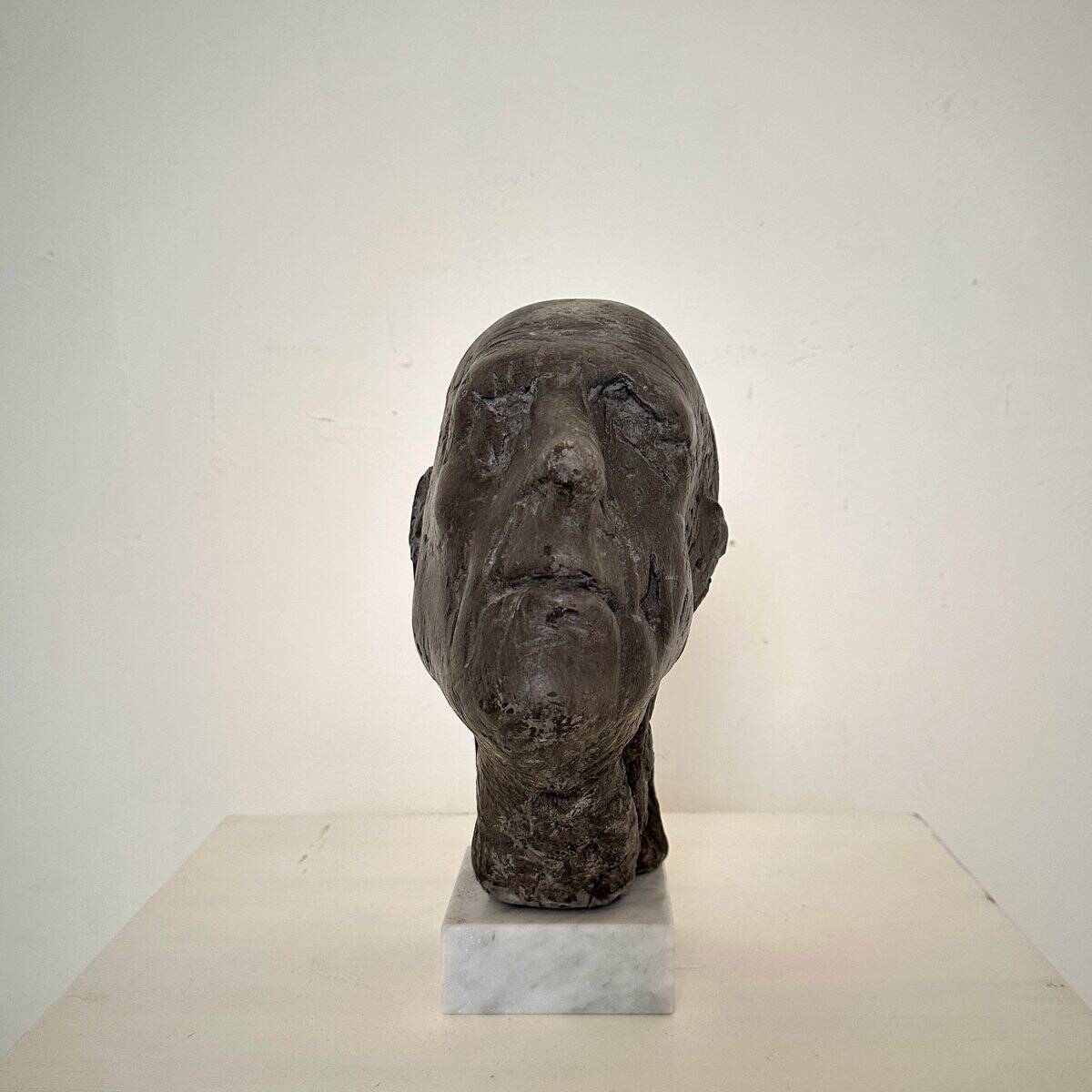 Mid Century Painted Plaster Bust of a Man on a Marble Base, 1976