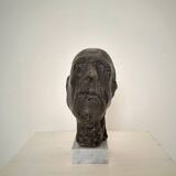 Mid Century Painted Plaster Bust of a Man on a Marble Base, 1976