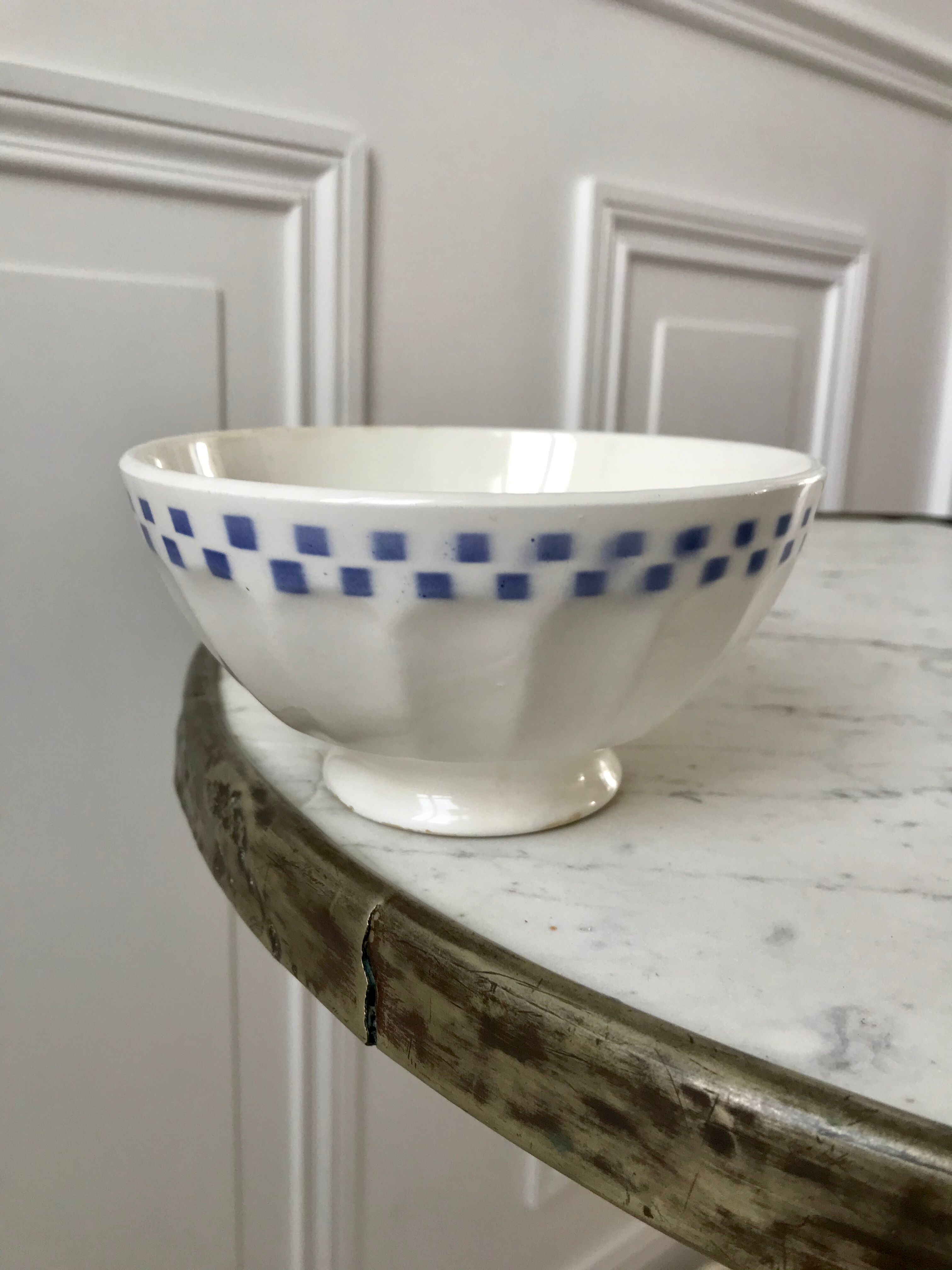 Old bowl with small sky blue tiles 30s-40s