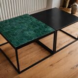 Wrought iron coffee tables & emerald green Moroccan zellige