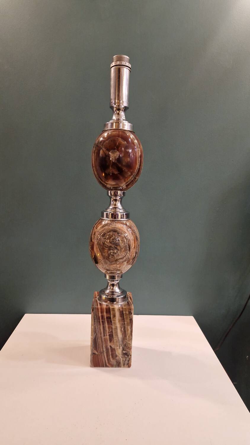 Large marble and chrome metal table lamp base from the 70s