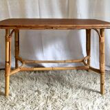 Wood and rattan coffee table - 1960s