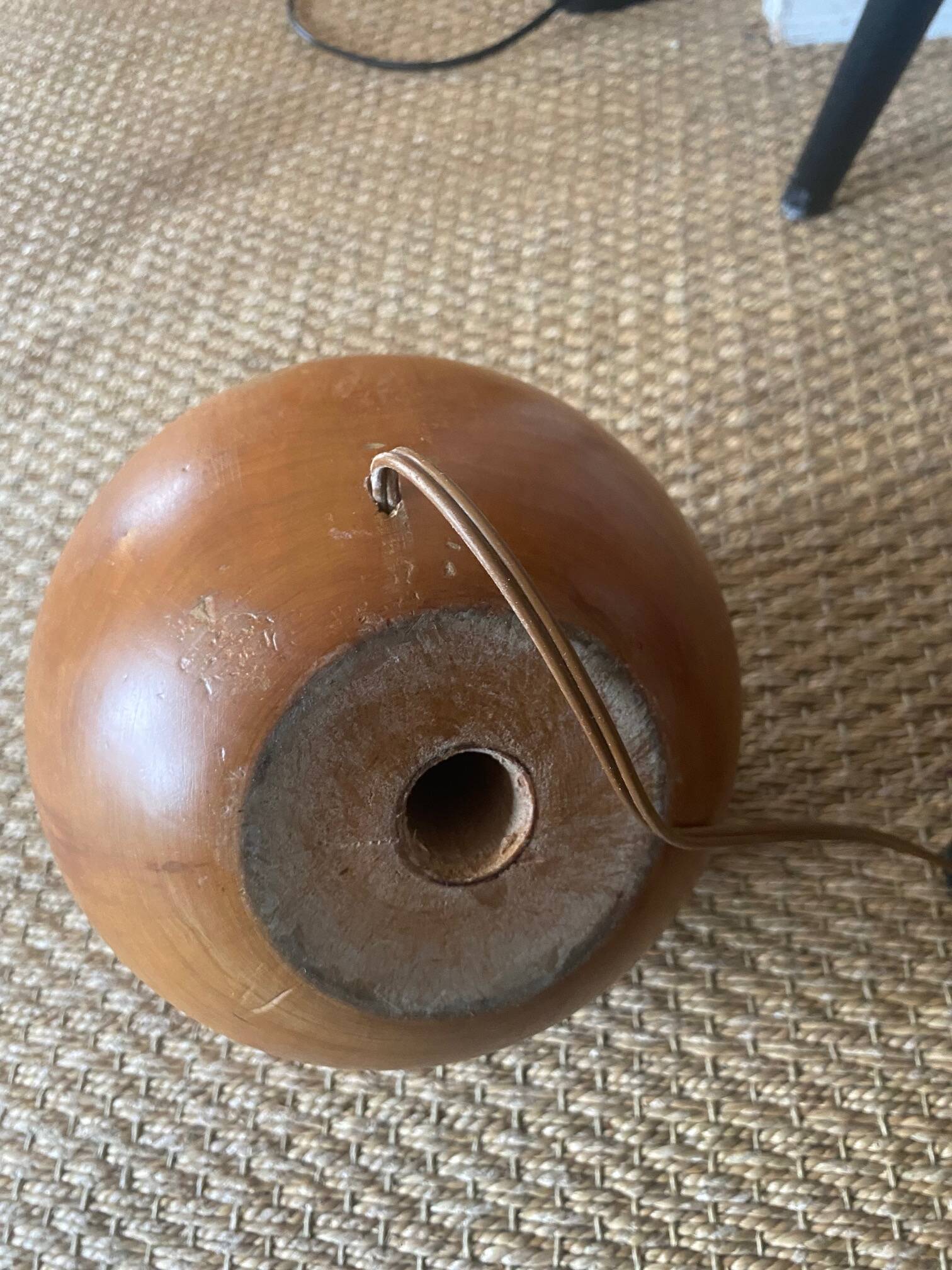 Solid wood lamp with handmade lampshade, 1970