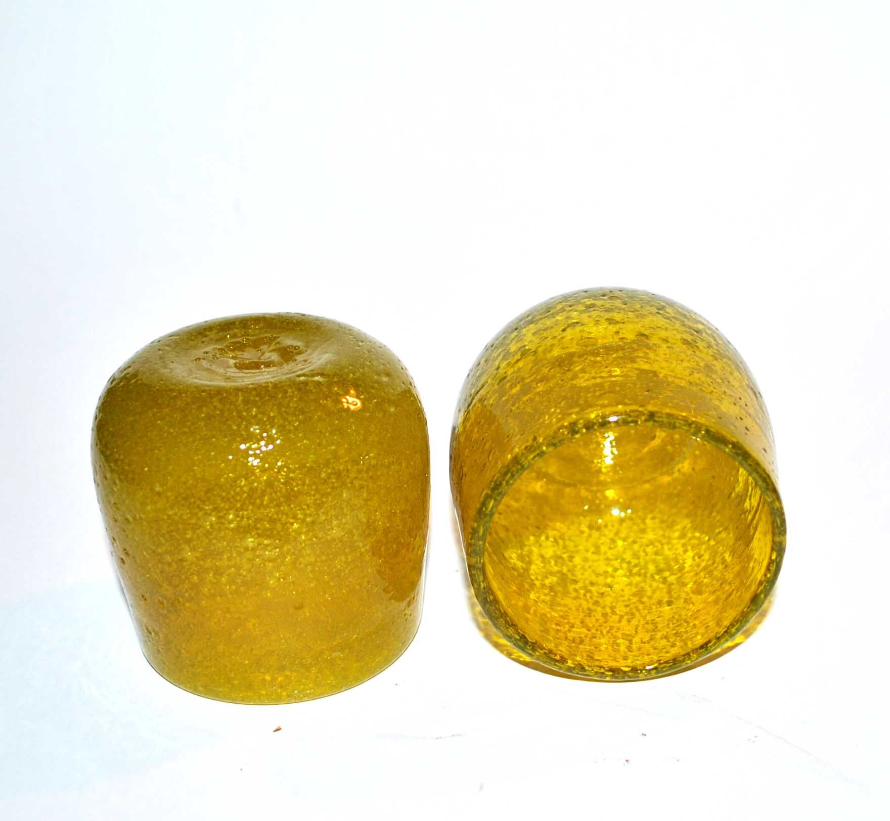 Set of 2 glasses vintage bubble glass cups from BIOT - Tart yellow liquor glass