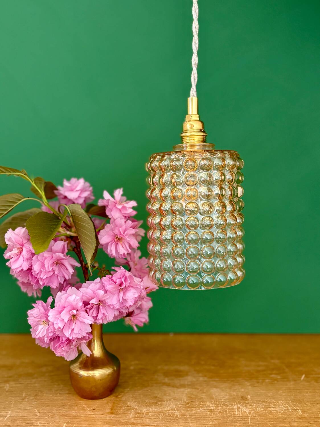 Vintage amber glass bubble suspension globe