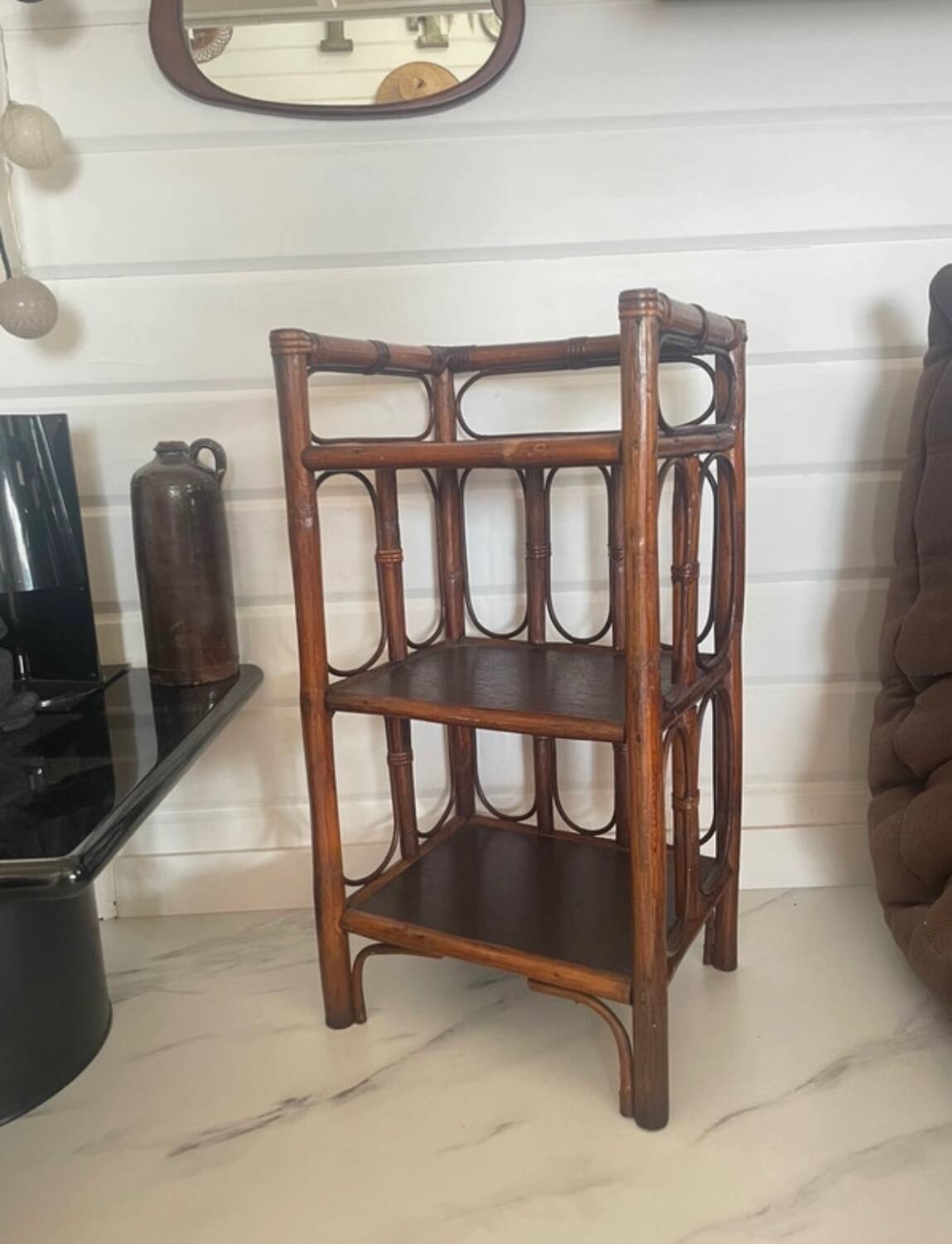 Rattan shelf on legs, 1970s