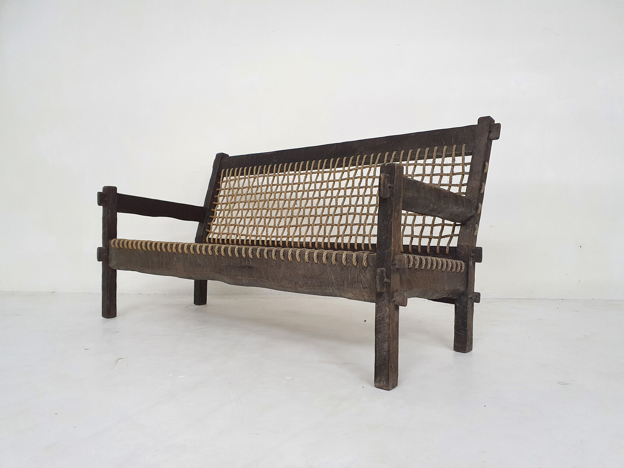 Solid oak and rope sofa, Netherlands 1960's