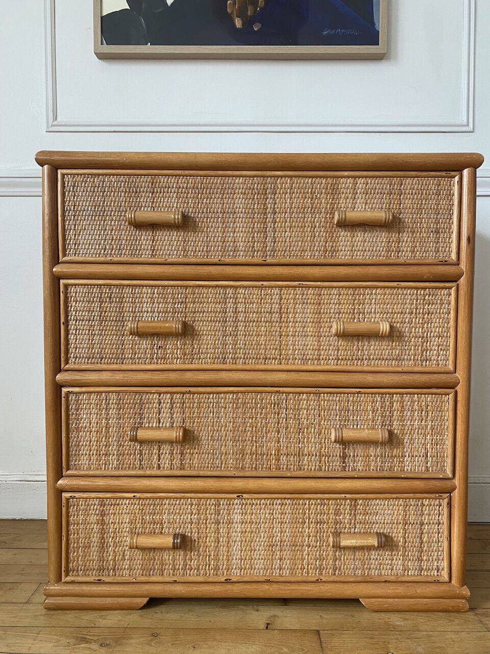 Vintage rattan chest of drawers