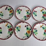 Ensemble de 6 assiettes à dessert anciennes en faïence Sarreguemines, décor Colmar, 1920