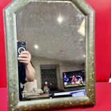 Mirror countryside wood and moulded stucco painted with gold garlands - 50 x 37 cm