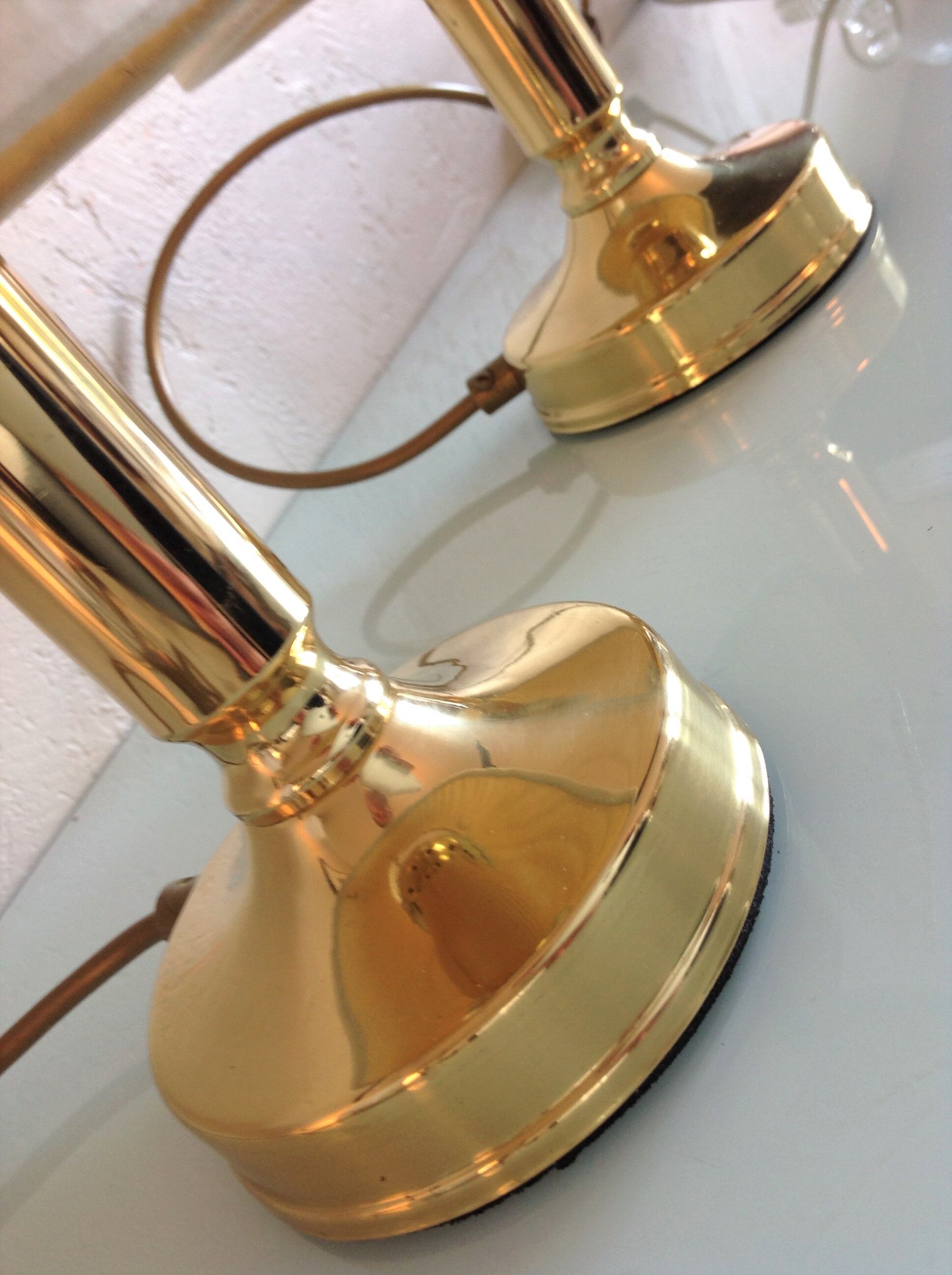 Pair of bedside lamps in golden metal and lampshade creme / vintage years 60-70