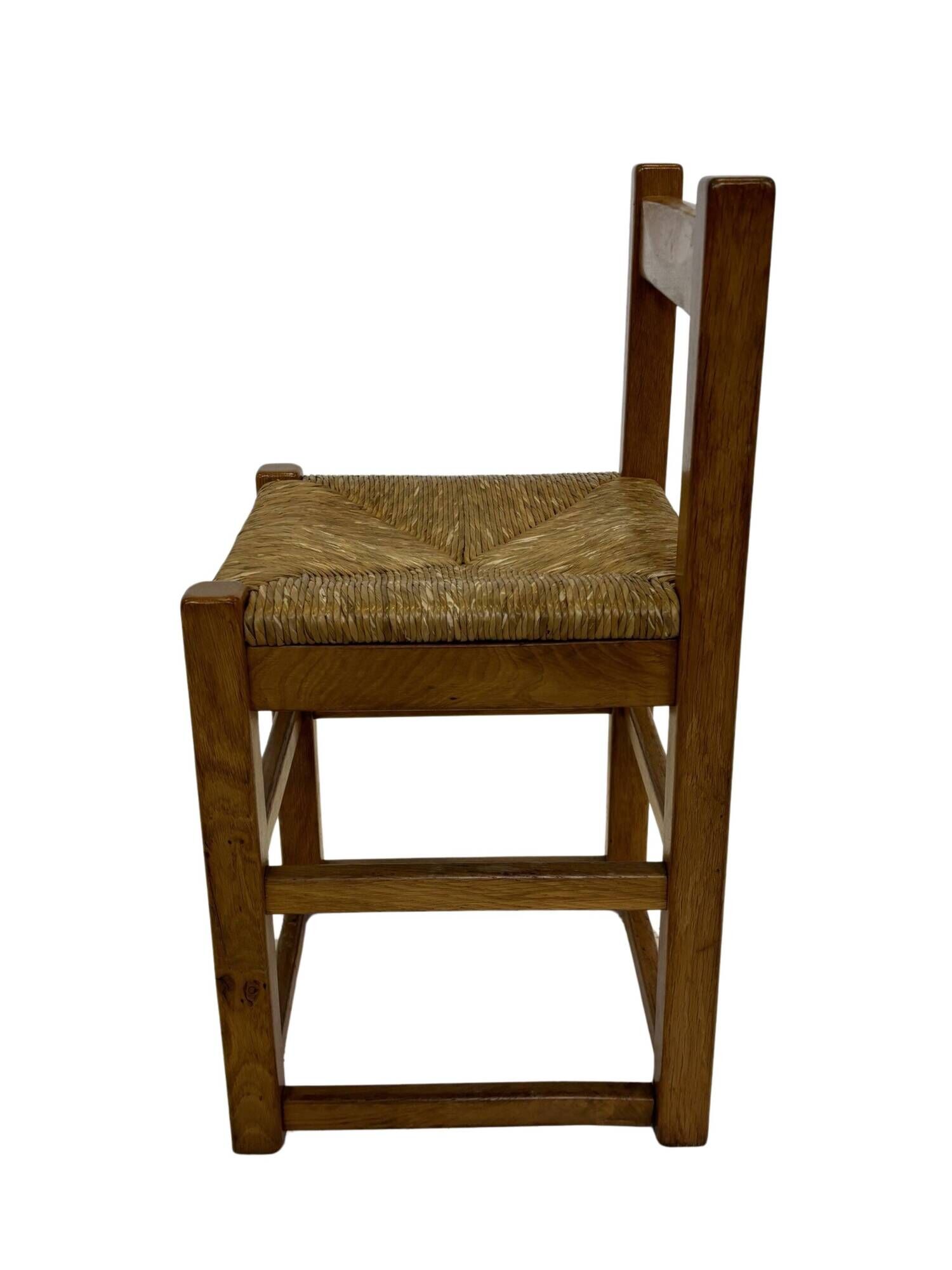 Set of four vintage chairs / stool - brutalist style minimalist oak and wicker 60s