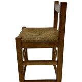 Set of four vintage chairs / stool - brutalist style minimalist oak and wicker 60s