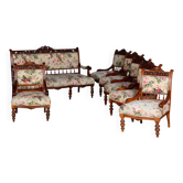 Czech Living Room Set in Beech and Walnut, 1890s, Set of 7