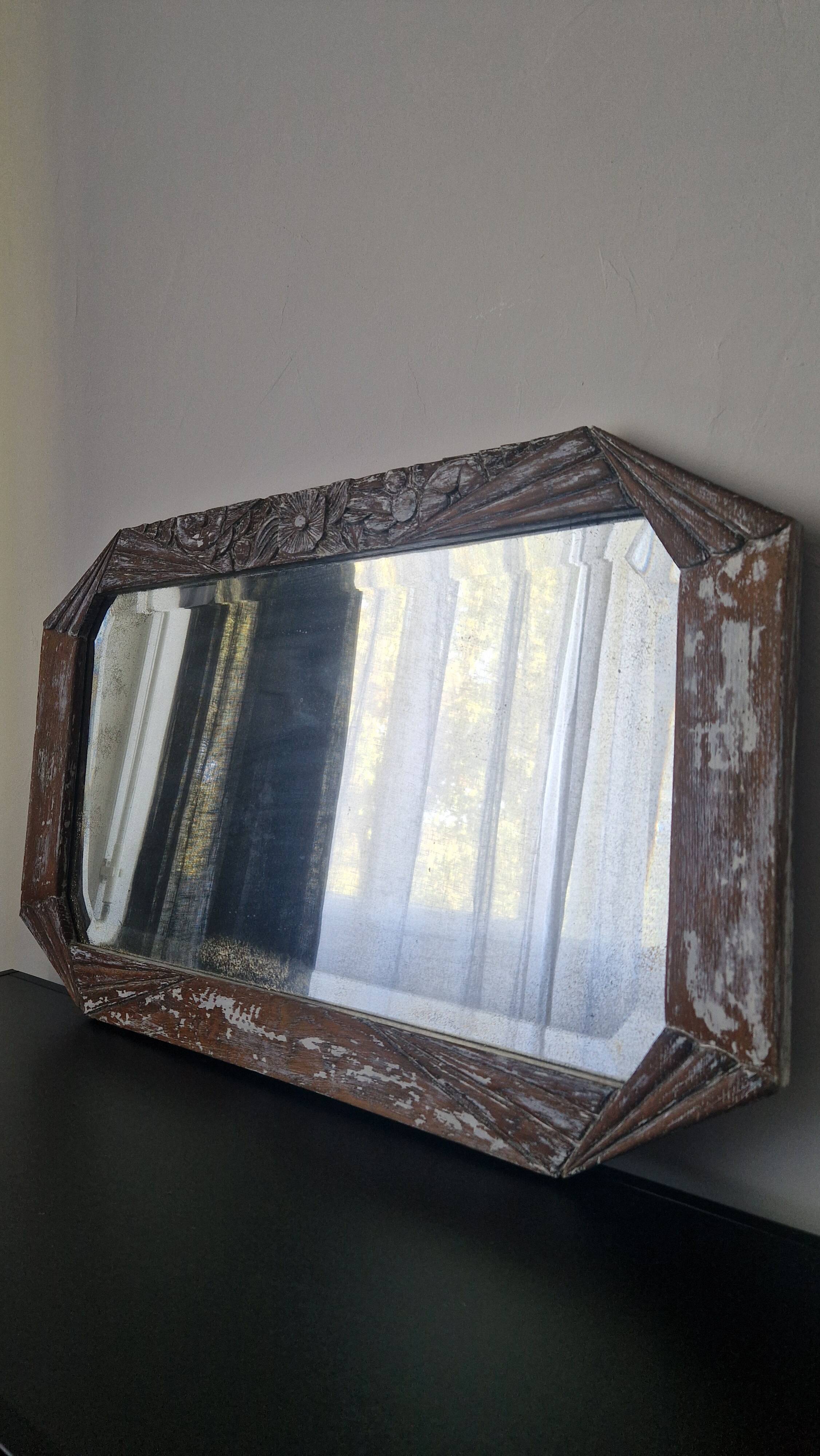 Vintage Art Deco carved wood mirror from the 1940s/50s
