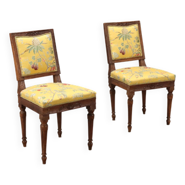 Antique neoclassical walnut upholstered chairs, Italy, 18th century.
