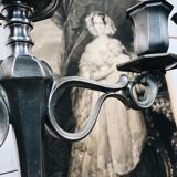 Pair of Italian tin candlesticks