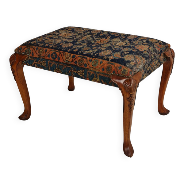 Tabouret ancien, en noyer, de style Régence anglaise, vers 1800-1820