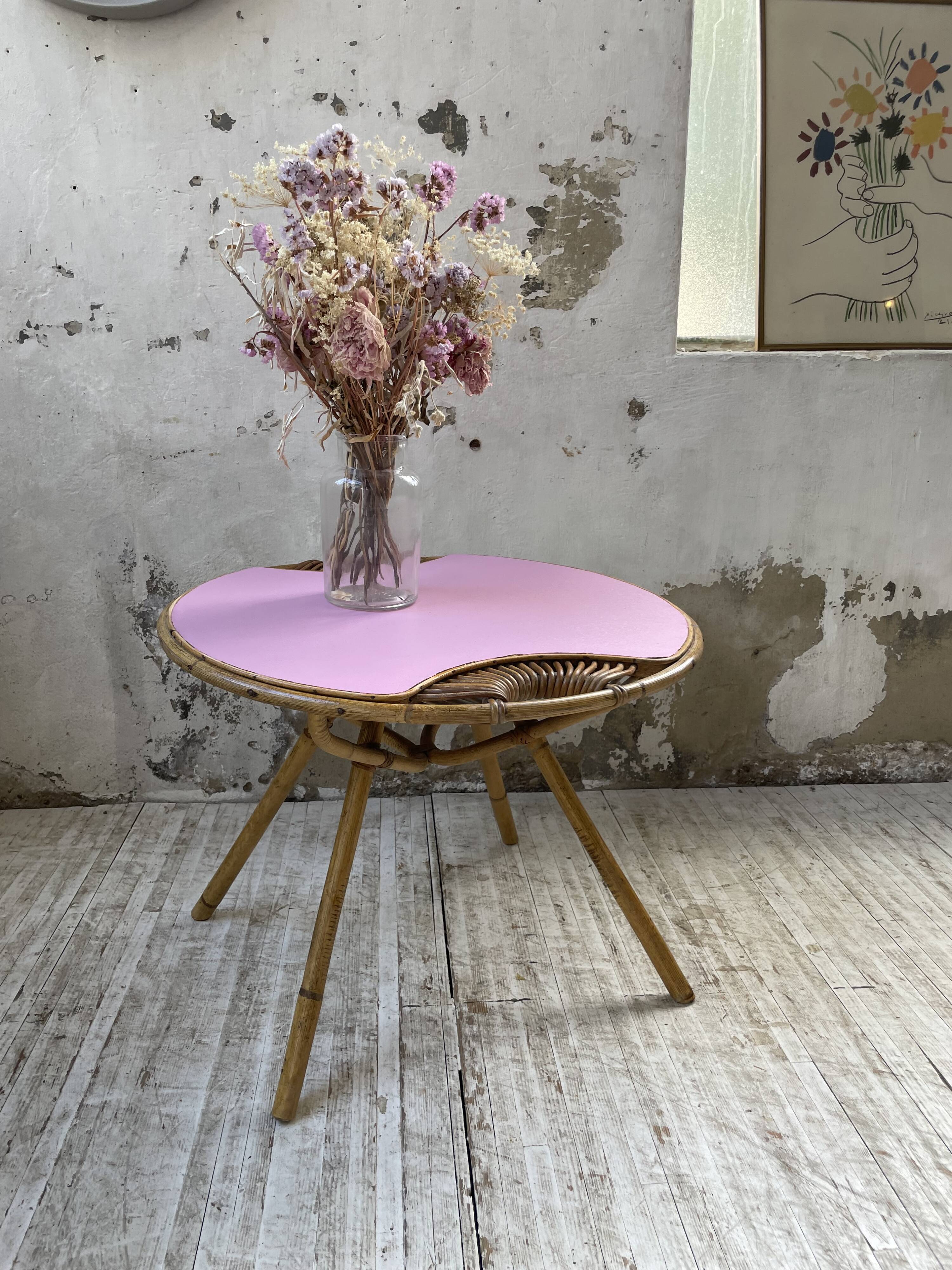 Vintage pink rattan coffee table