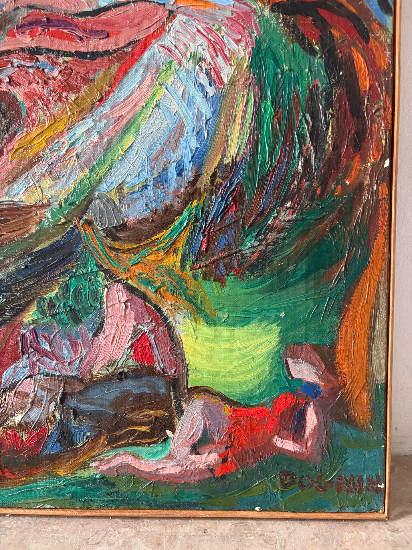 Abstract oil on canvas signed Dognin