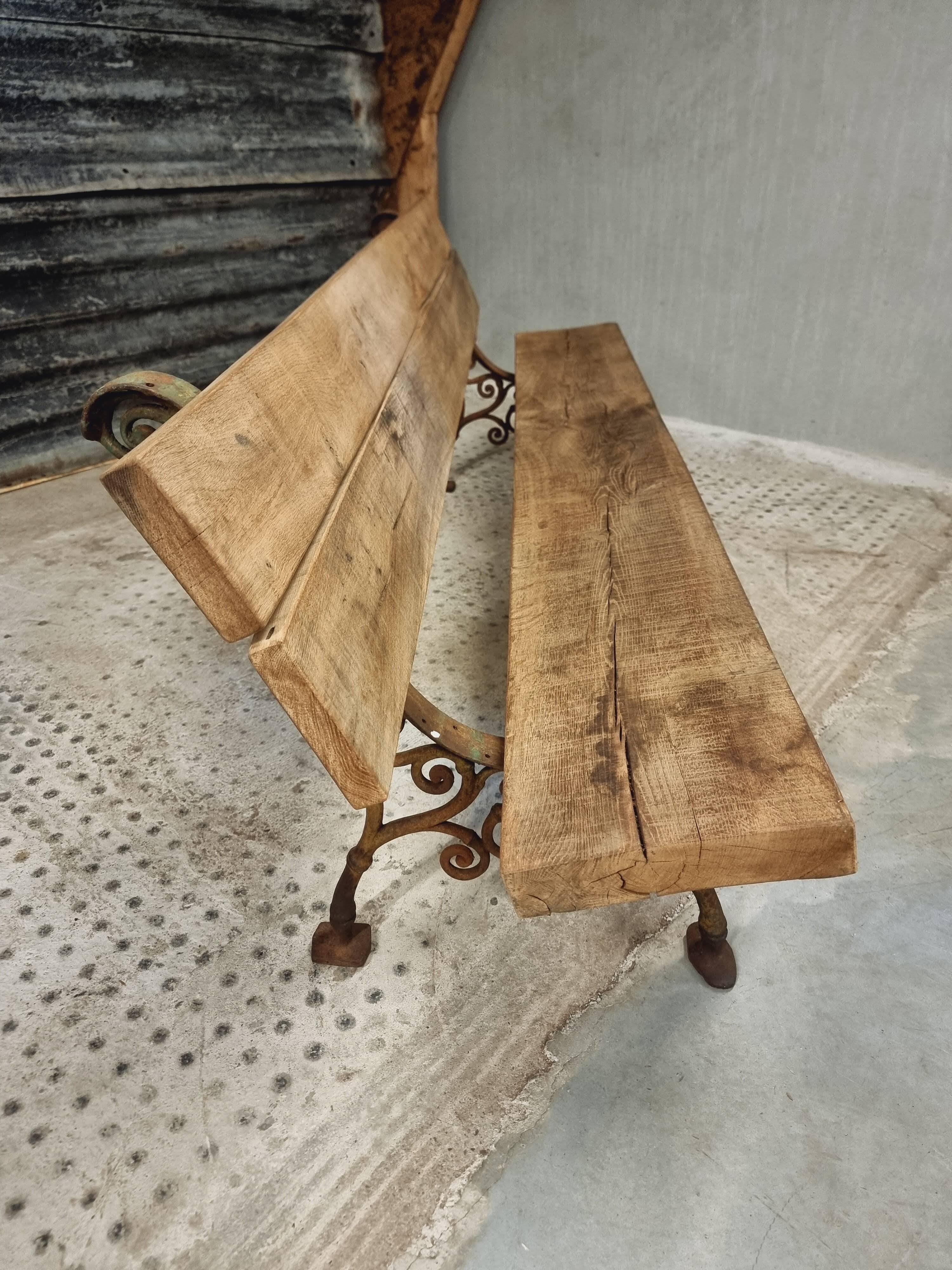 Antique garden bench French park bench oak with cast iron 218 cm