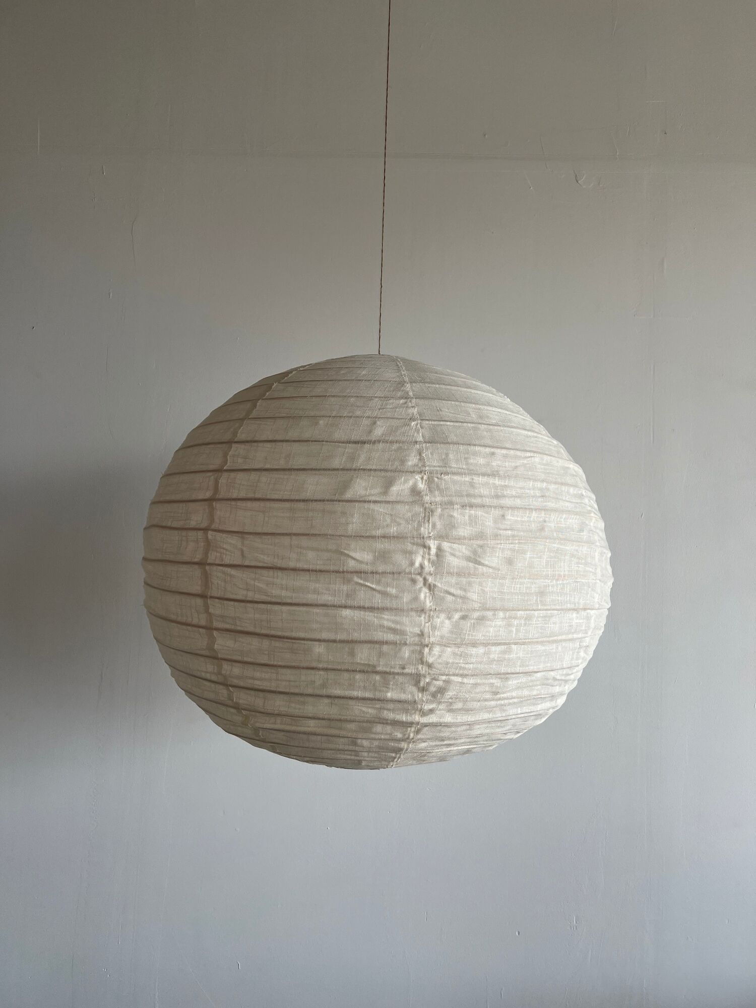 Hanging lamp in rattan and round japanese natural linen d:50